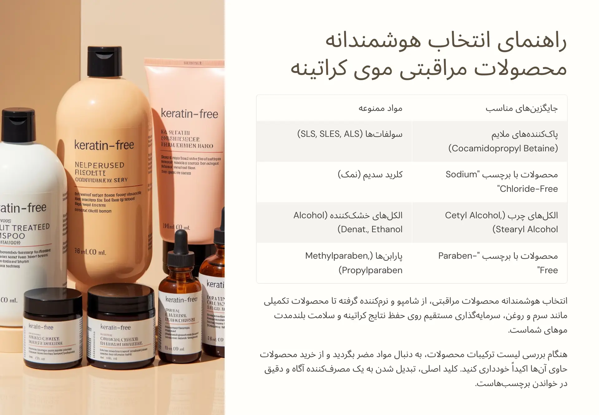 راهنمای انتخاب هوشمندانه محصولات مراقبتی موی کراتینه