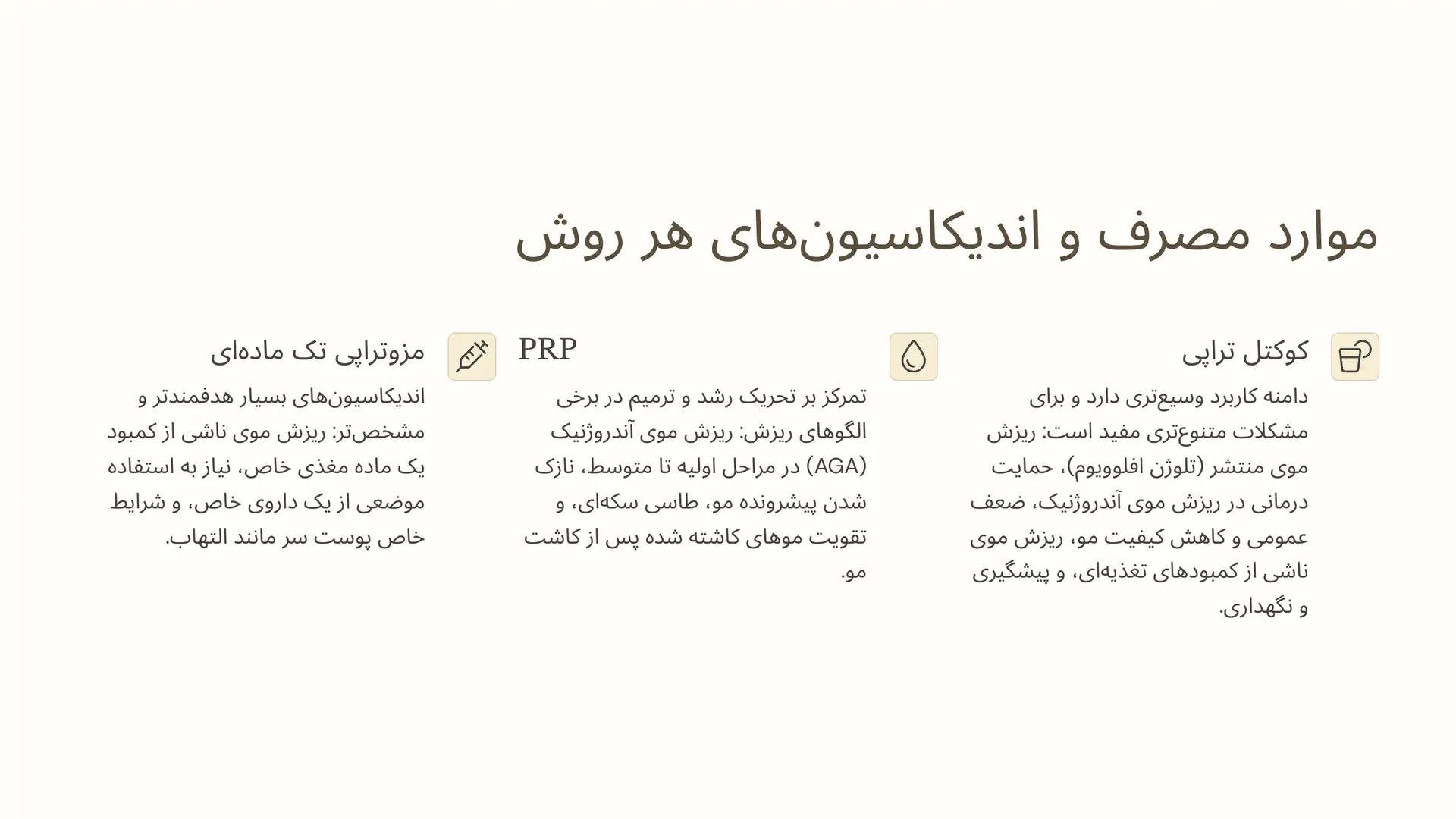 مقایسه کلیدی سوم: موارد مصرف و اندیکاسیونها