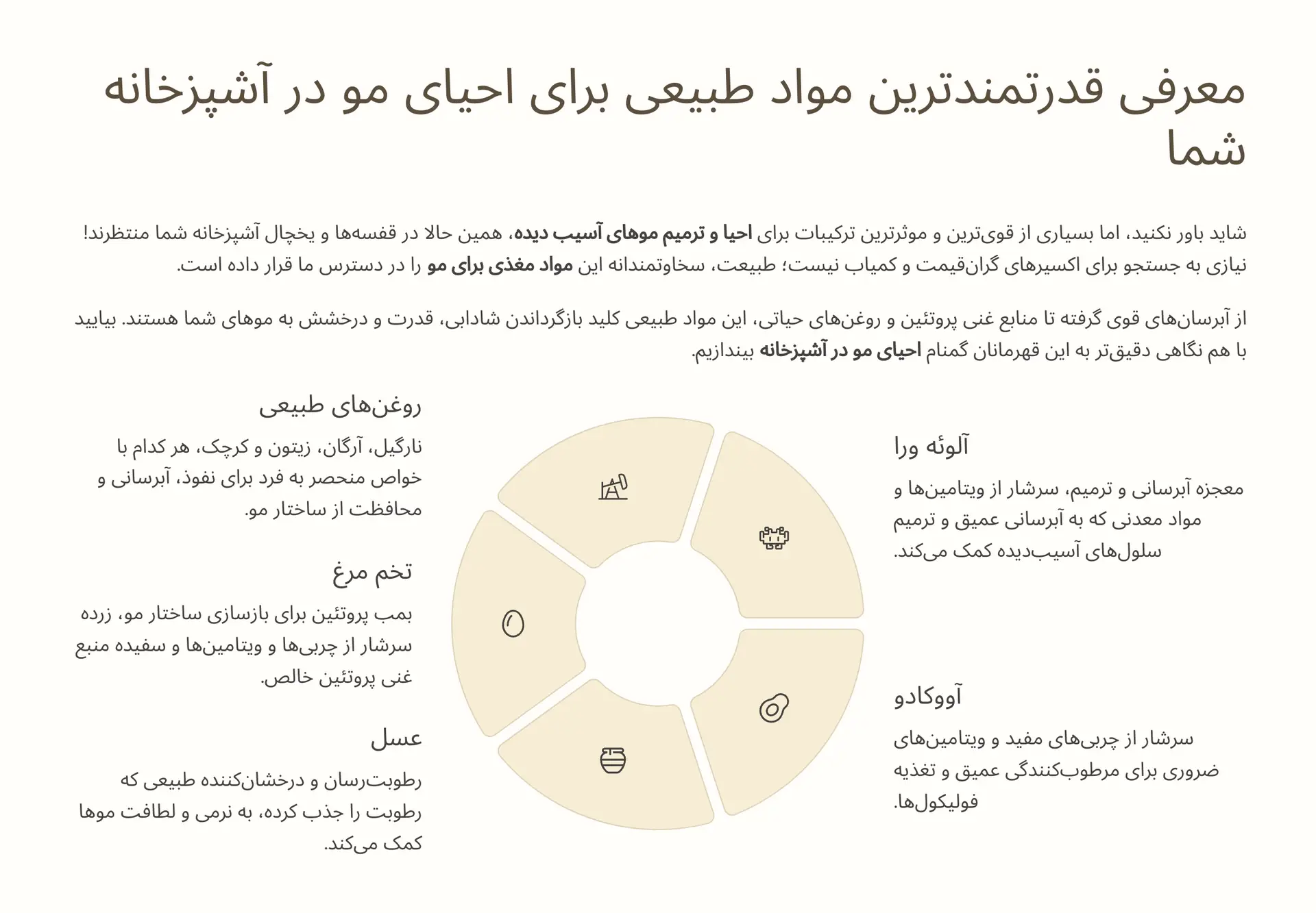معرفی قدرتمندترین مواد طبیعی برای احیای مو در آشپزخانه شما